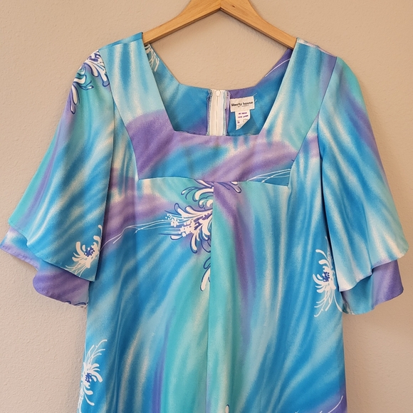VTG 70s Liberty House Of Hawaii Maxi Dress Size 14 Blue Purple Floral Polyester - Picture 2 of 12